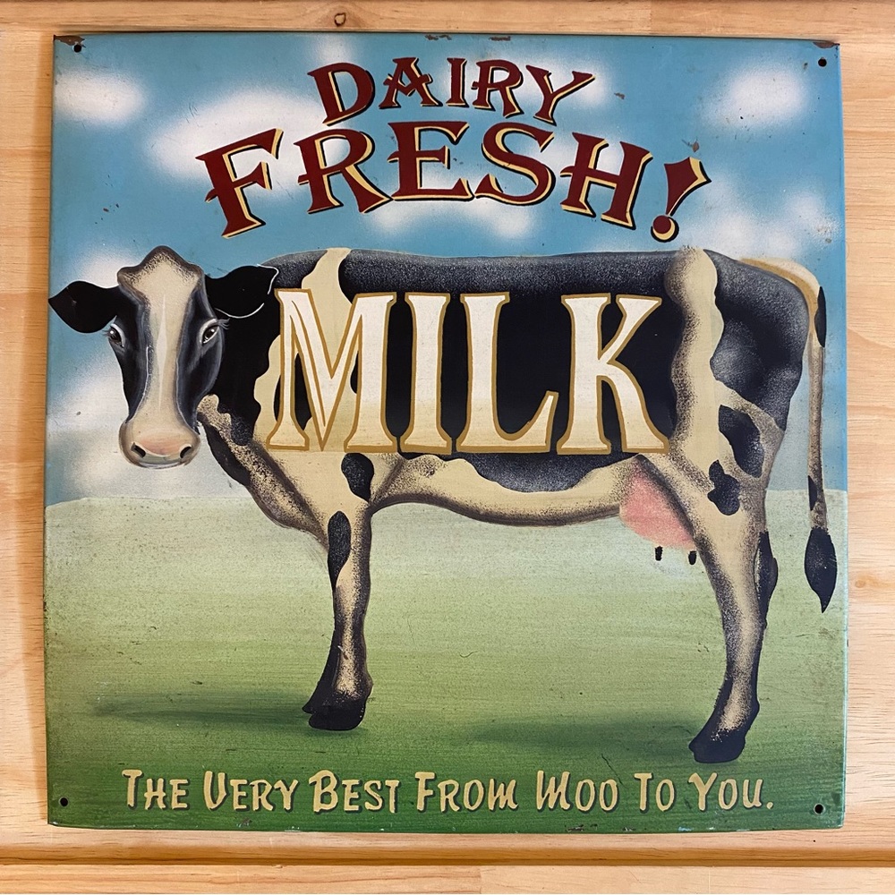 Vintage Style Cow Dairy Fresh Milk Metal Sign - Picture 1 of 11